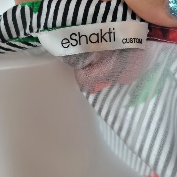 Eshakti White/Black Stripped Floral Beaded Business Vacation Dress M - Picture 9 of 10